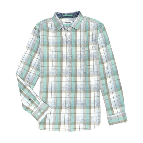 Tommy Bahama Mens Medium Walkabout Plaid Long Sleeve Button Front Shirt Air Blue - Picture 2 of 9